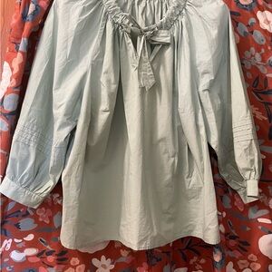 a.n.a Light Green Women's Blouse with Tie Neck in Cotton